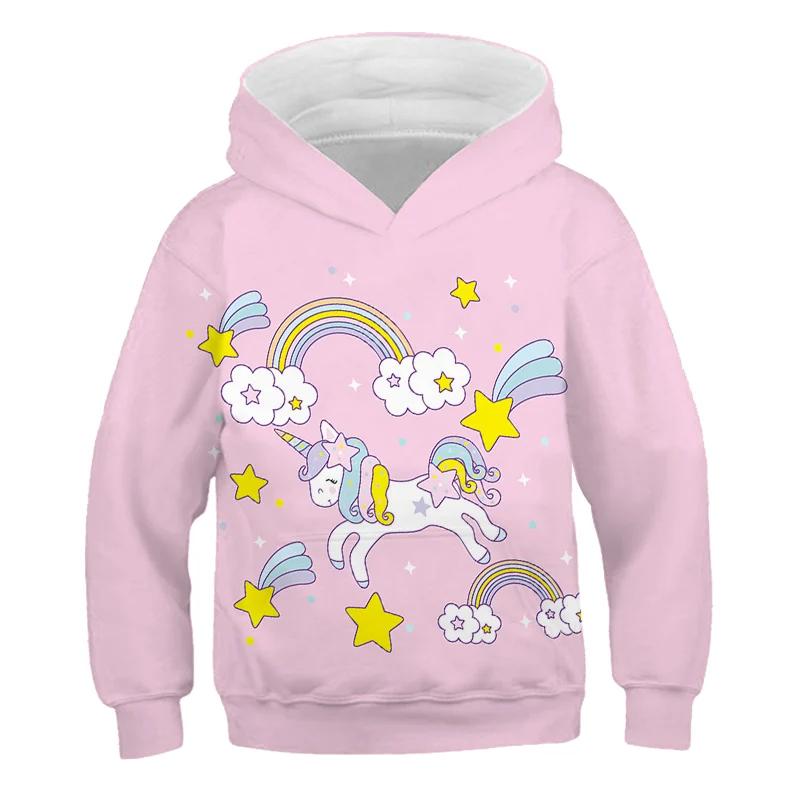 Children's Cartoon Casual Sweatshirts 2025 Baby Kids Boys Girls Unicorn Hoodies Clothing Spring Autumn Fashion Cute Hooded Tops