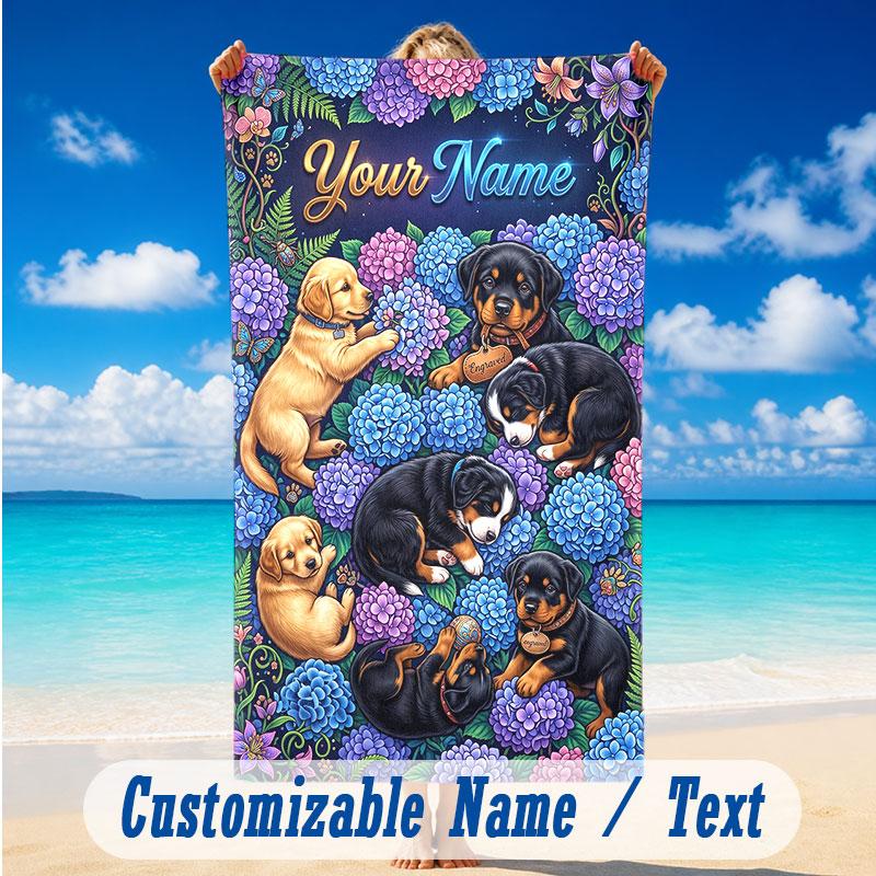 Floral Garden Theme Beach Towel Personalized Custom Name & Text Soft Quick Dry Beach Towel for Swimming Travel