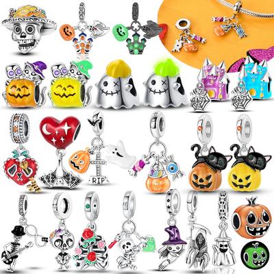 Halloween Skull Pumpkin Candy Ghost Beads Charms Original Fit Braceletcopper Jewelry Diy Women Delicate Gift