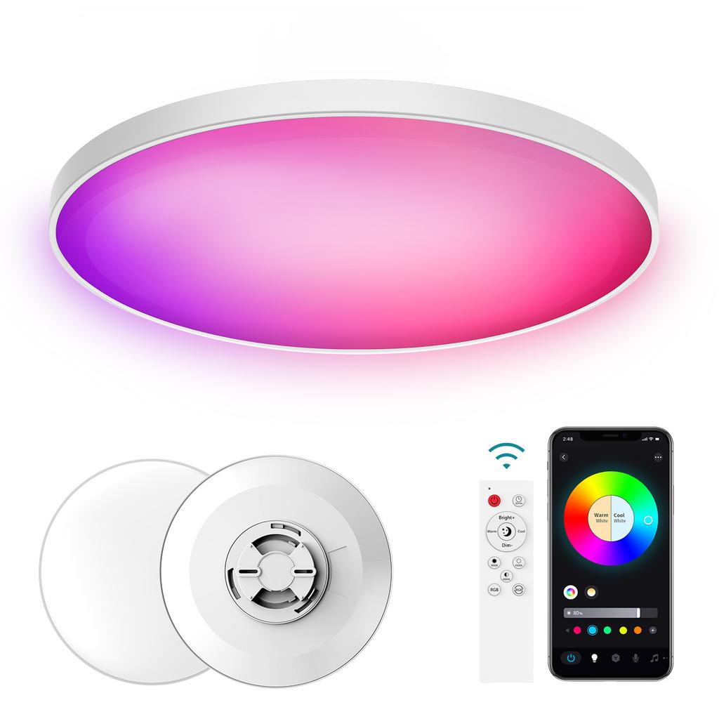 Ultra-Thin Smart Ceiling Lamp with Alexa Voice Control - WiFi & Bluetooth, RGB Color, Dimmable