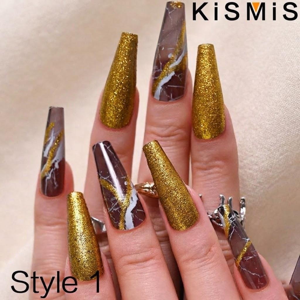 Glamorous Press-on Nails Set 24pcs Long False Nails Pre-glued Tips Instant Manicure Home Beauty