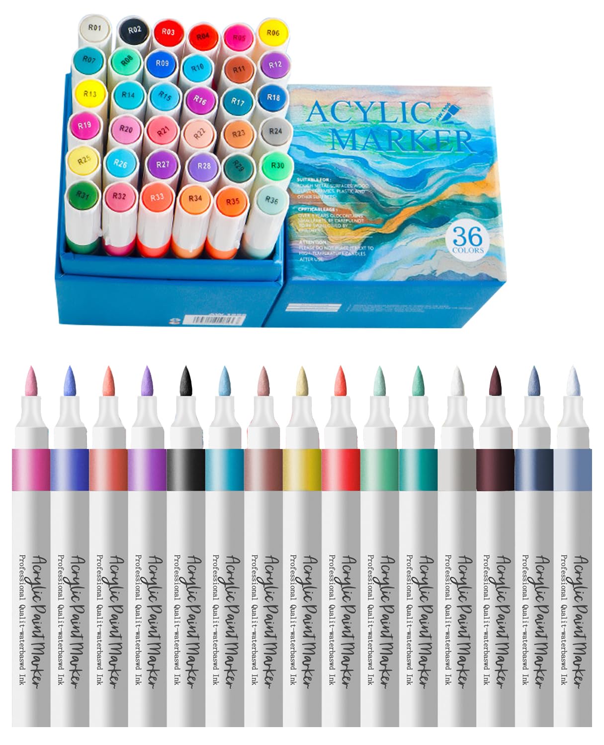 

TOMSING Акриловый маркер Мягкий для рисования и ручной работы Набор 36 цветов, На водной основе, Быстросохнущий, Наконечник, Водостойкий, Пластик, Ткань, Сумки,