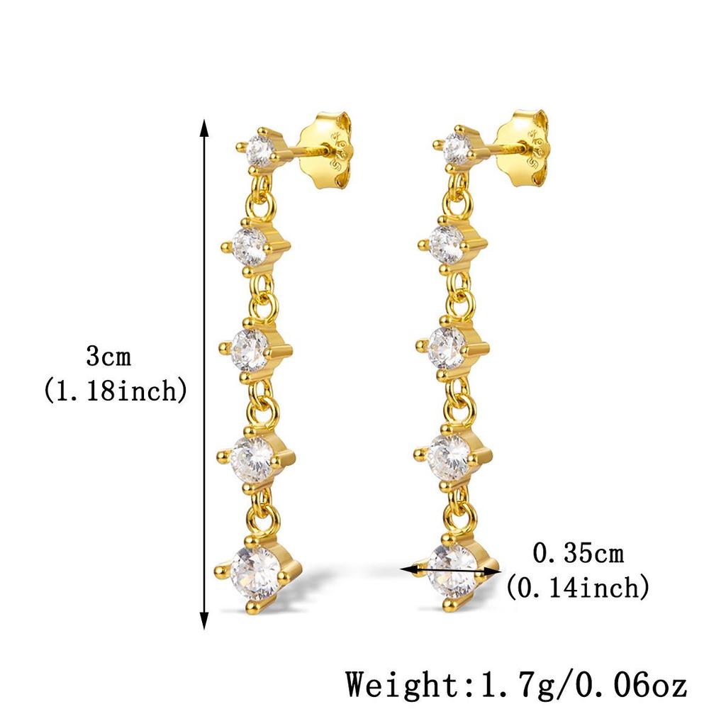 Colorful Geometric Zircon Tassel Earrings, S925 Sterling Silver Studs, Fashionable Elegant Jewelry for Women