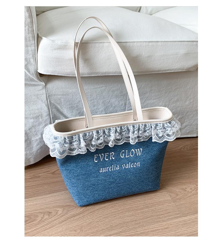 New niche cute playful high-end lace handheld canvas bag shopping bag tote bag
