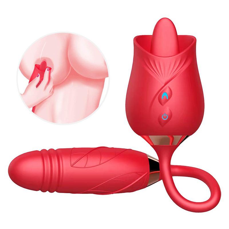 Rose Shape Double Headed Vagina Sucking Telescopic Vibrator Nipple Sucker Oral Licking Clitoris Stimulation Sex Toys For Women