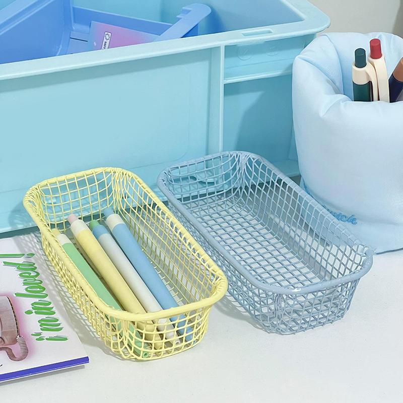 Metal Storage Basket Desktop Sundries Organizer Make Up Sorting Holder Stationerry Pocards Case Office Home Supplies