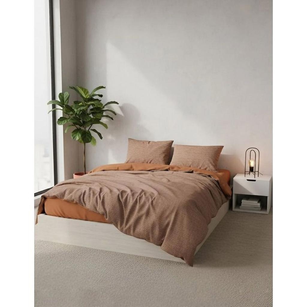 Parure de lit - 1 housse de couette 140 x 200 cm + 1 taie d'oreiller 60 x 60 cm - 100% coton renforcé - Caramel