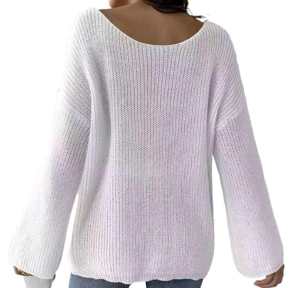 Valentine's Day Heart Embroidery One-Shoulder Pullover Sweater for Women