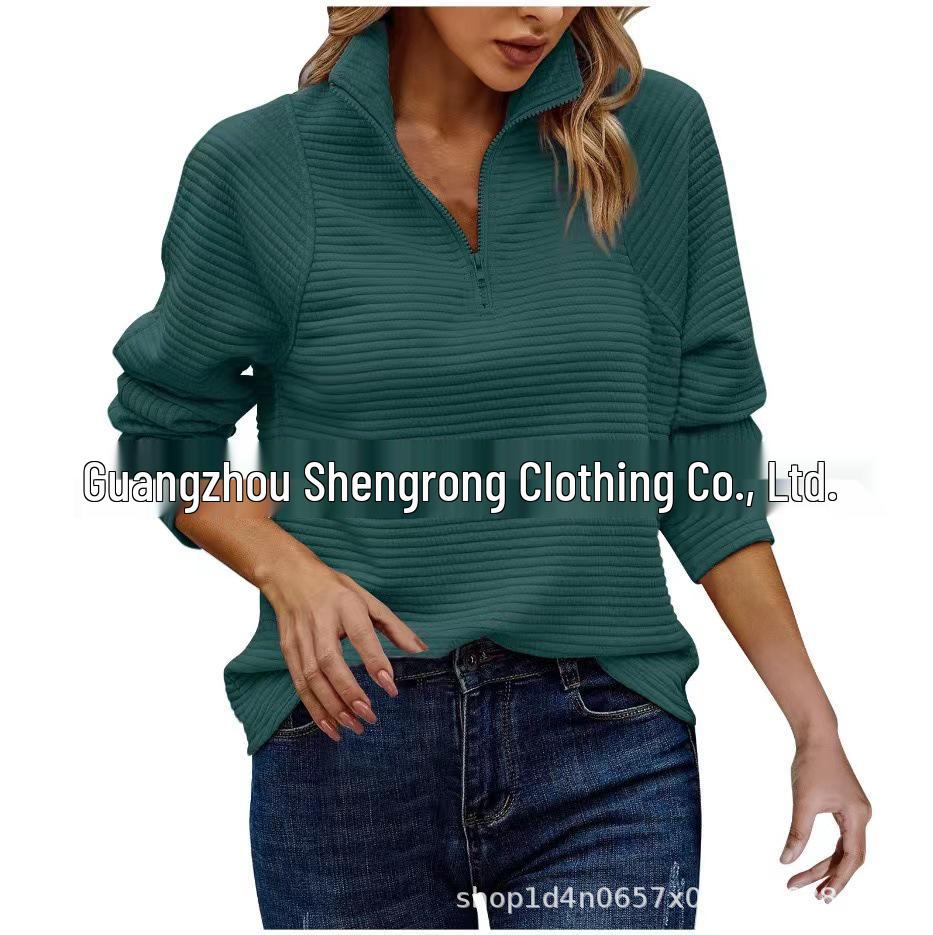 2025 New Arrival Solid Color Zipper Collar Hoodie for European & American Women
