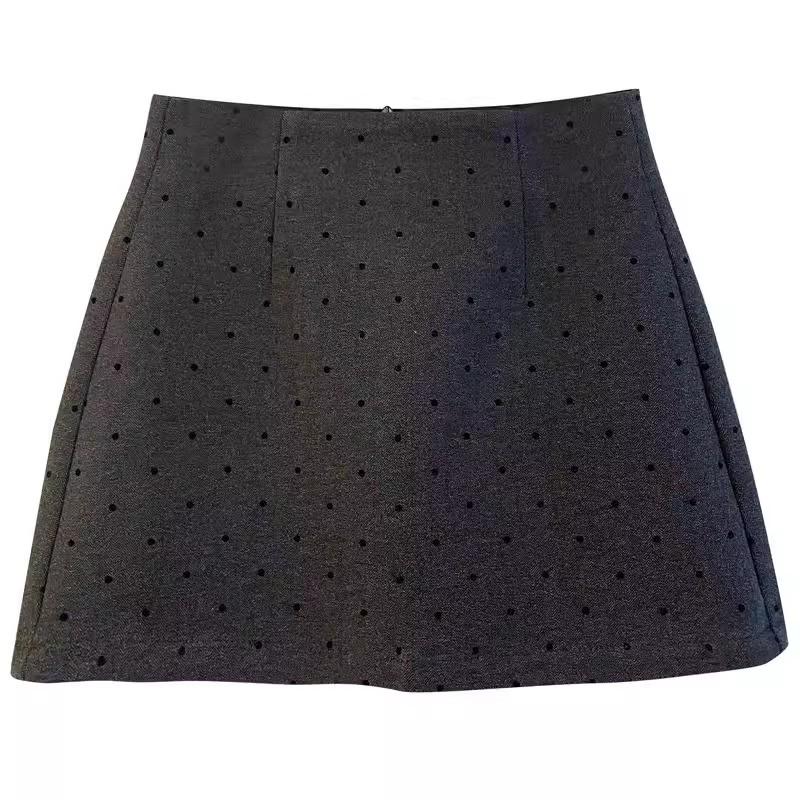Slightly Chubby Girls  Polka Dot Woolen Half-Length Skirt - 2025 Spring/Autumn Korean Style, Elegant Fit, Retro Hip-Hugging Design S [86-96 lbs]