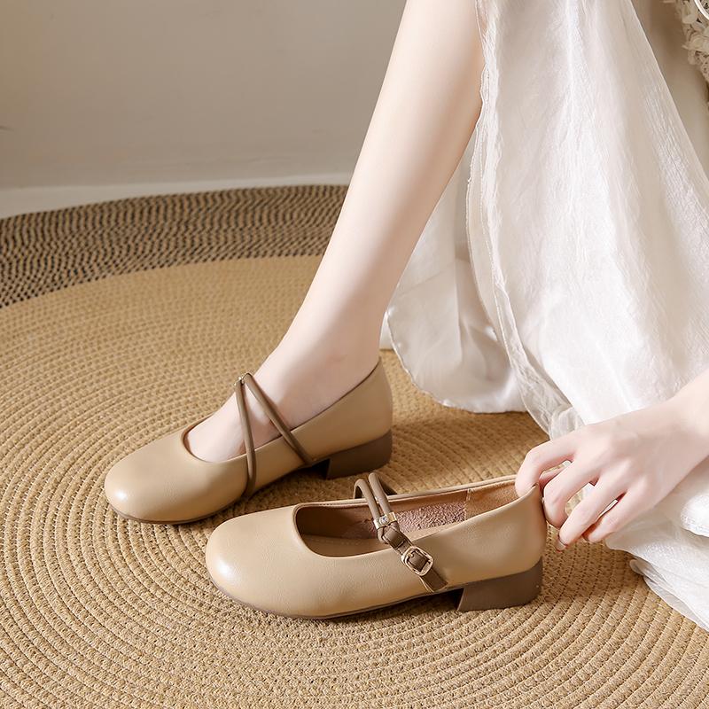 

Fashion CRLAYDK Women Flat Shoes Casual Slip On Loafers Ladies Mary Jane Chunky Low Heels Soft Leather Dress Driving Mocs for Ladies 40