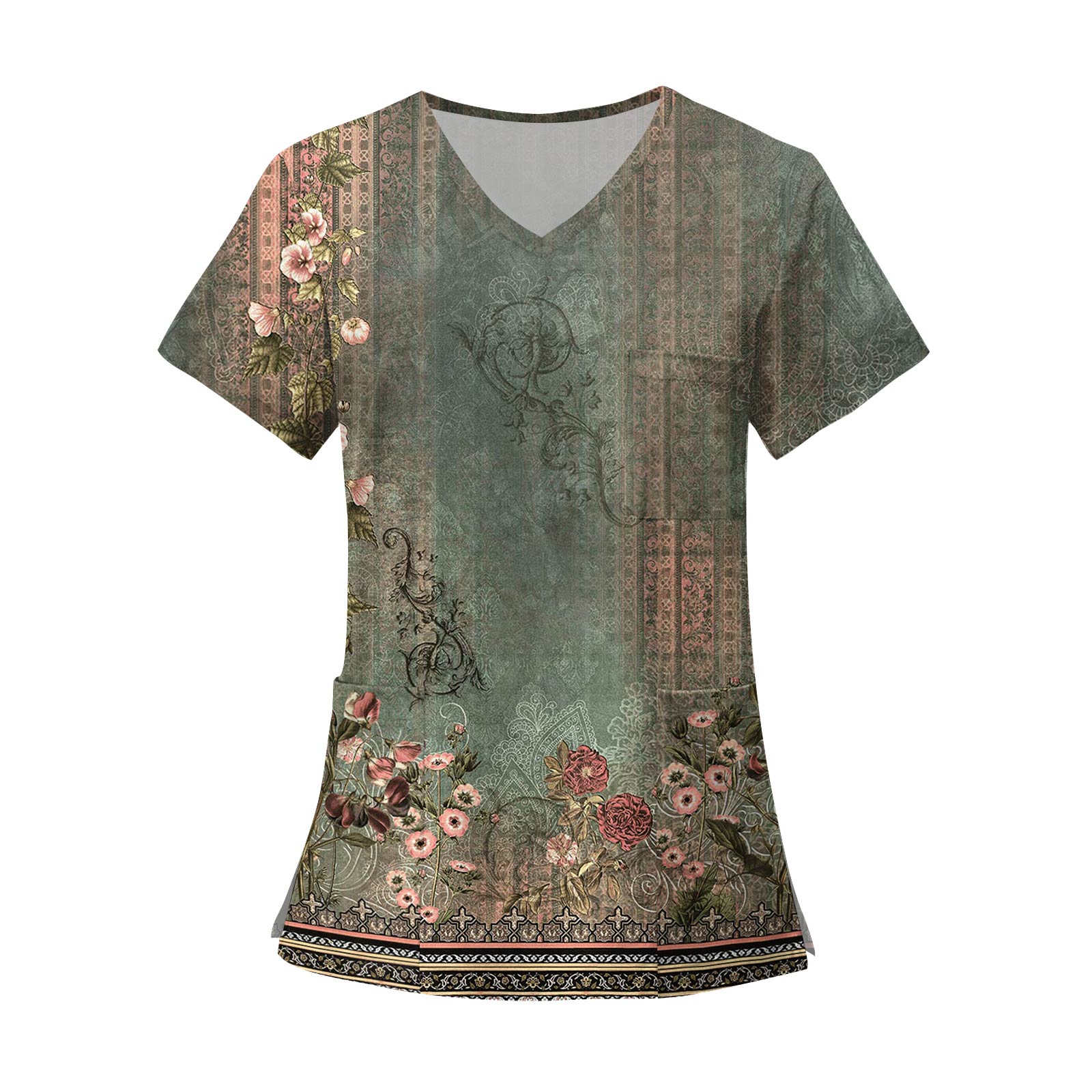 

Женские модные топы с короткими рукавами и V-образным вырезом с принтом, рабочие футболки с карманами XXXXL