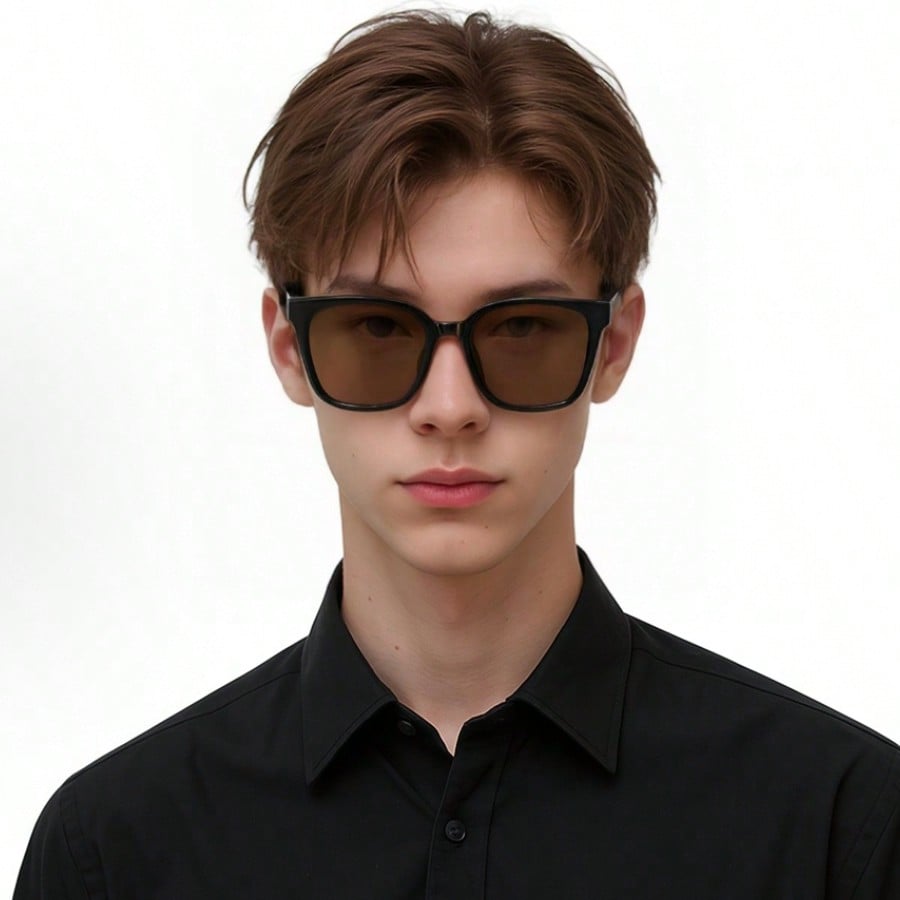 Gucci GG1346SK 005 Oversized Square Sunglasses - Shiny Black & Brown Lenses