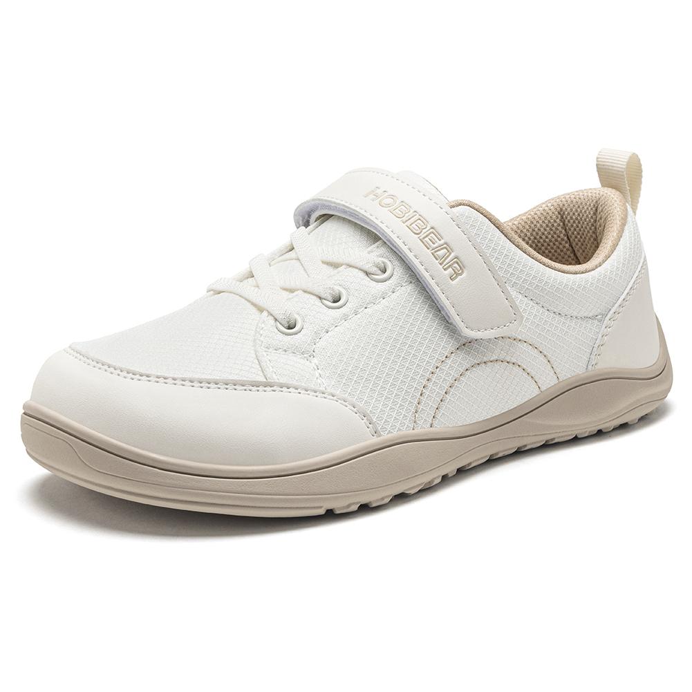 HOBIBEAR Wide Width Shoes Kids Barefoot Hook-Loop Sneakers Artificial Leather Mesh Lightweight Zero Drop Walking Shoes