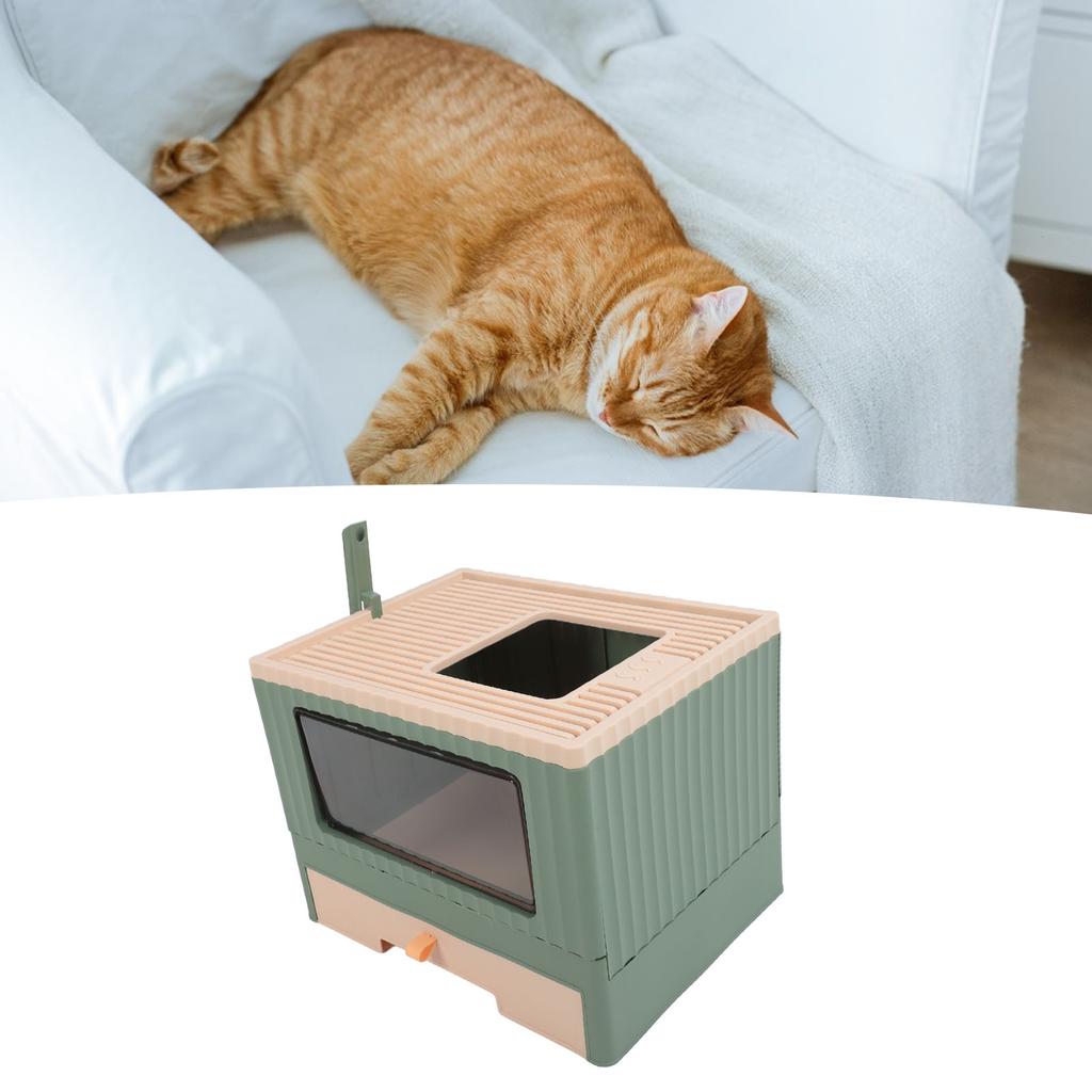 Enclosed Litter Box Foldable Top Entry Drawer Type Prevent Splashing Cat Toilet Box for Adult Cat Kitten