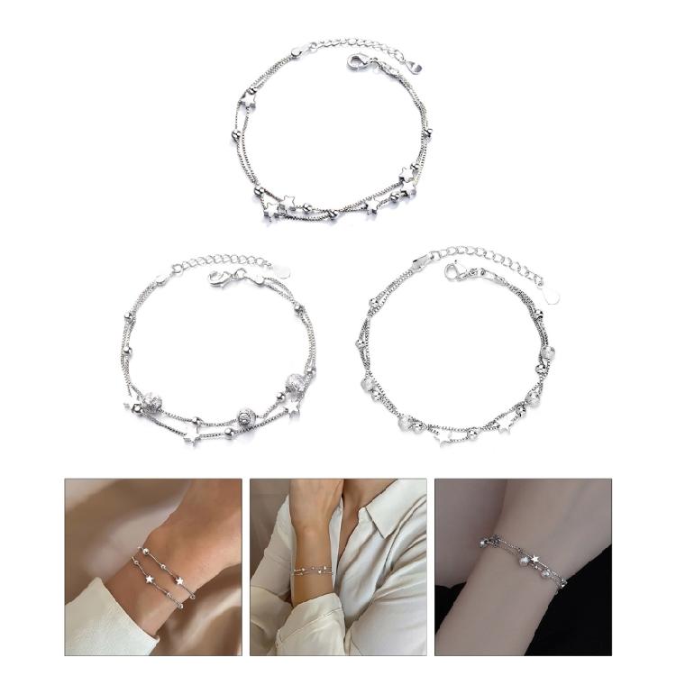 Star Bracelet Silver Color Round Bead Chain Bracelet For Women Girls Gift