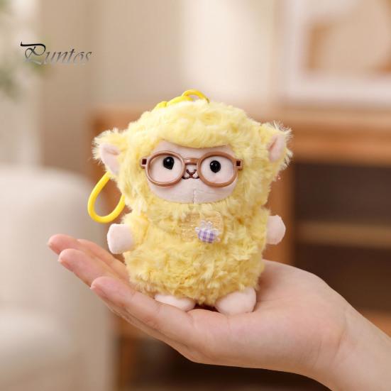 Aesthetic Keychain Gift Plush Sheep Doll Pendant for Bags And Keys, Soft Curly Stuffed Animal Waxy with Bow Glasses Accessories, Cute Hanging Ornament