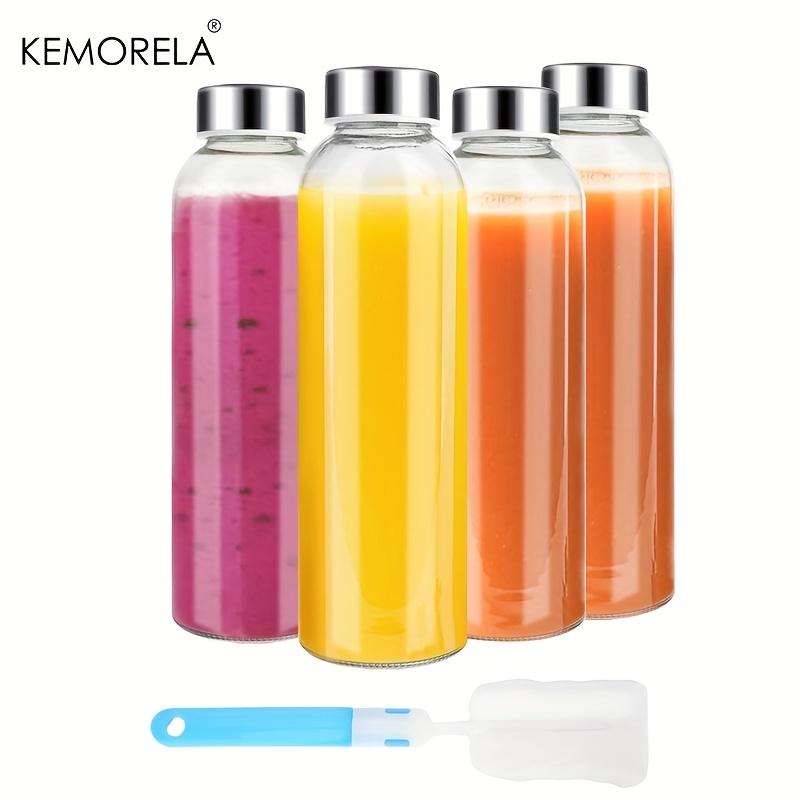 KEMORELA 3/4/6PCS Clear Glass Bottles with Lids 530ML, Reusable Glass Water Bottles with Stainless Steel Cap for Juice Milk Tea