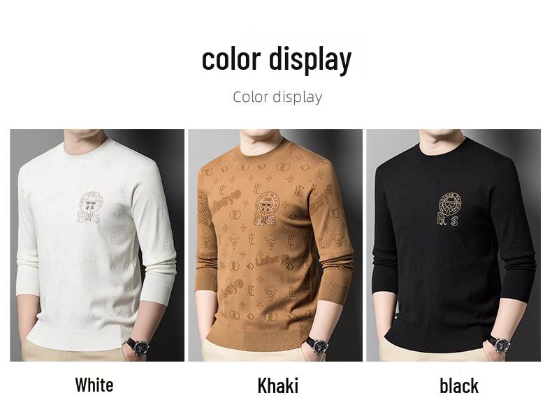 Men's Casual Light Jacquard Knitted Pullover Sweater - Long Sleeve, Round Neck (Autumn/Spring)