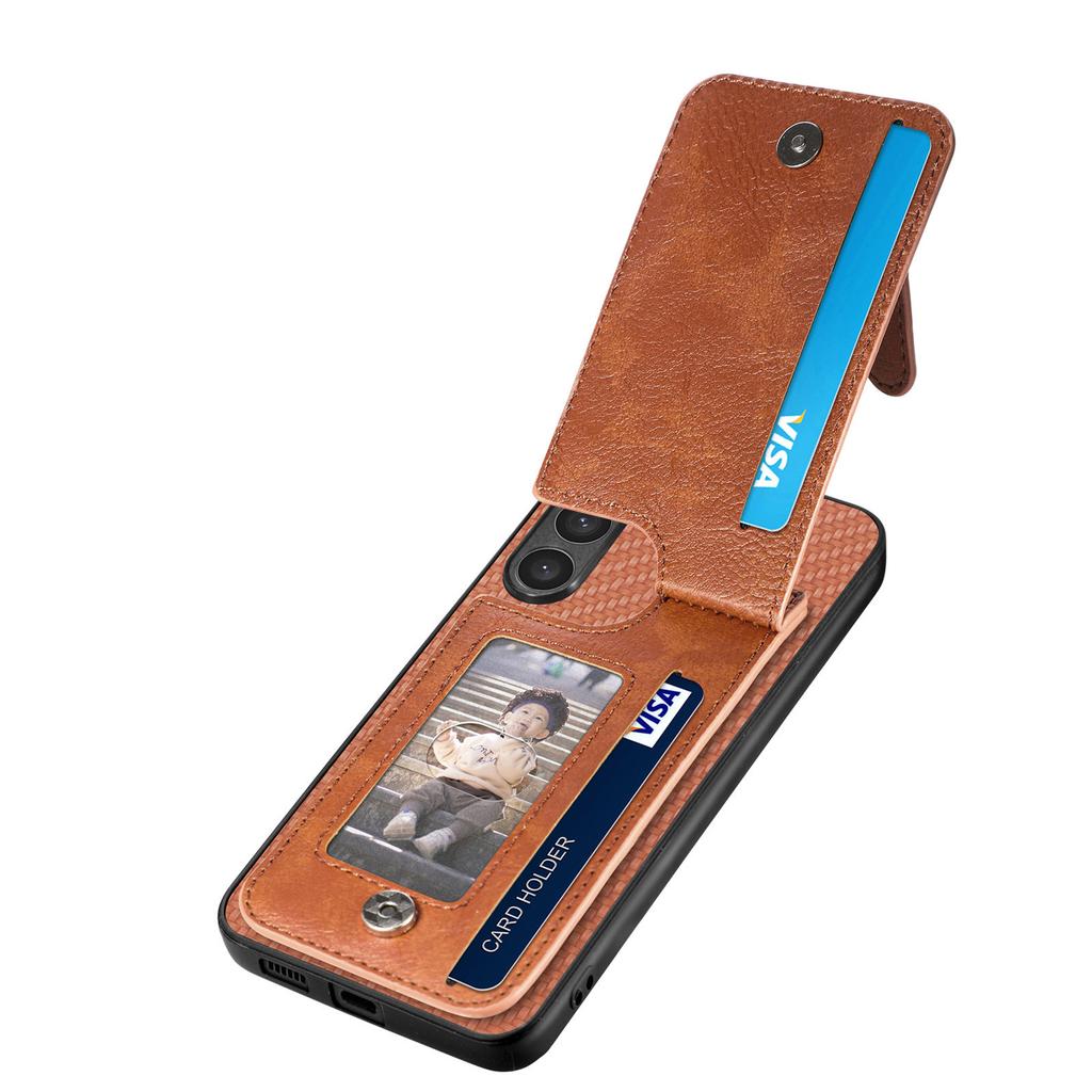Zipper Magnetic Carbon Fibrer Cards Solt Wallet Phone Case For Samsung S25 Ultra S24 Plus S23 A17 A07 Kickstand Flip Cover
