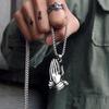 Retro Praying Hands Neckace For Men Hiphop Titanium Steel Chain Trendy Copper Color Palm Clapping Pendant Neck Jewelry Gifts