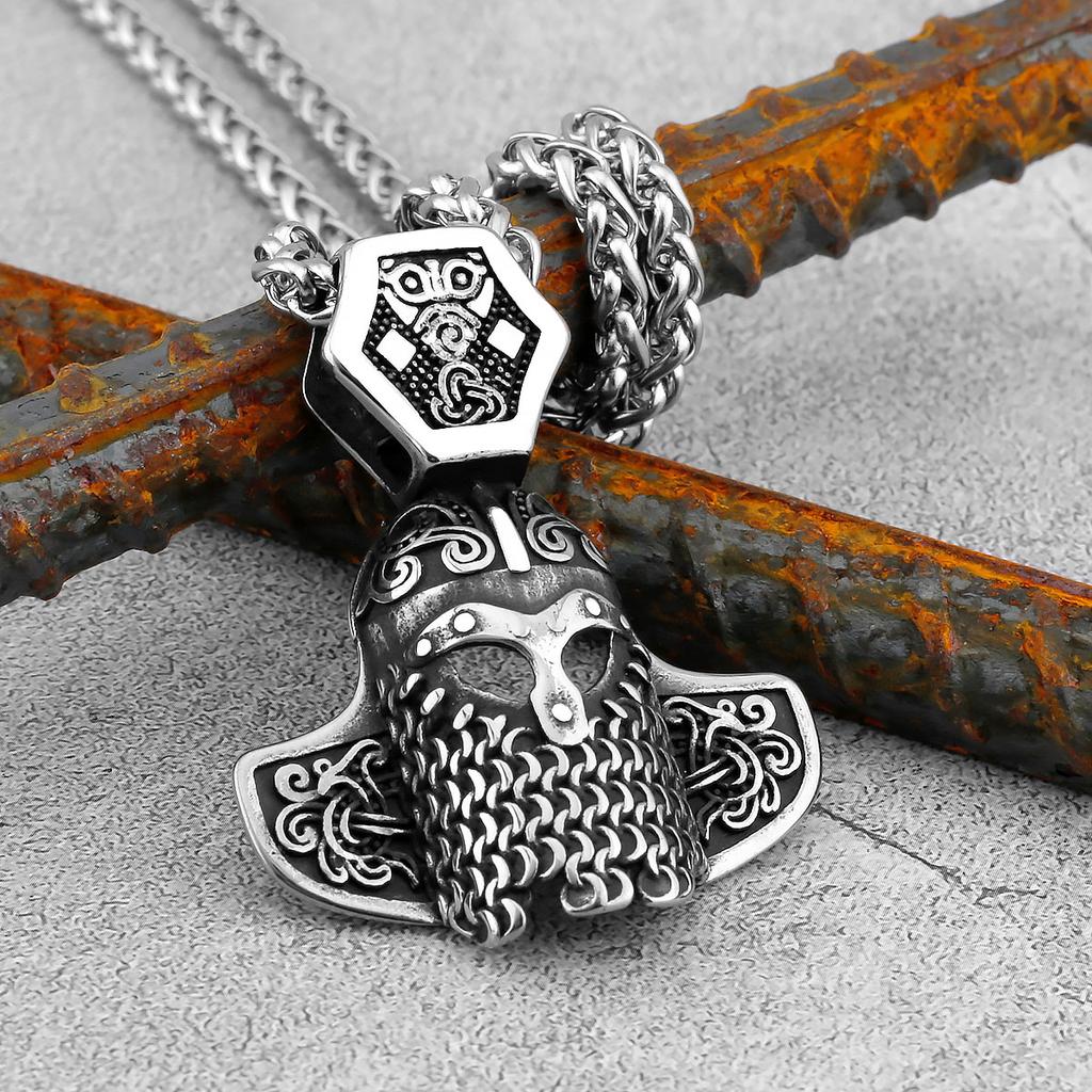 Severský Odin Vraní Lebka Přívěsek Náhrdelník Gotická Nerezová Ocel Vraní Lebka Kompas Runový Náhrdelník pro Muže Punkové Šperky