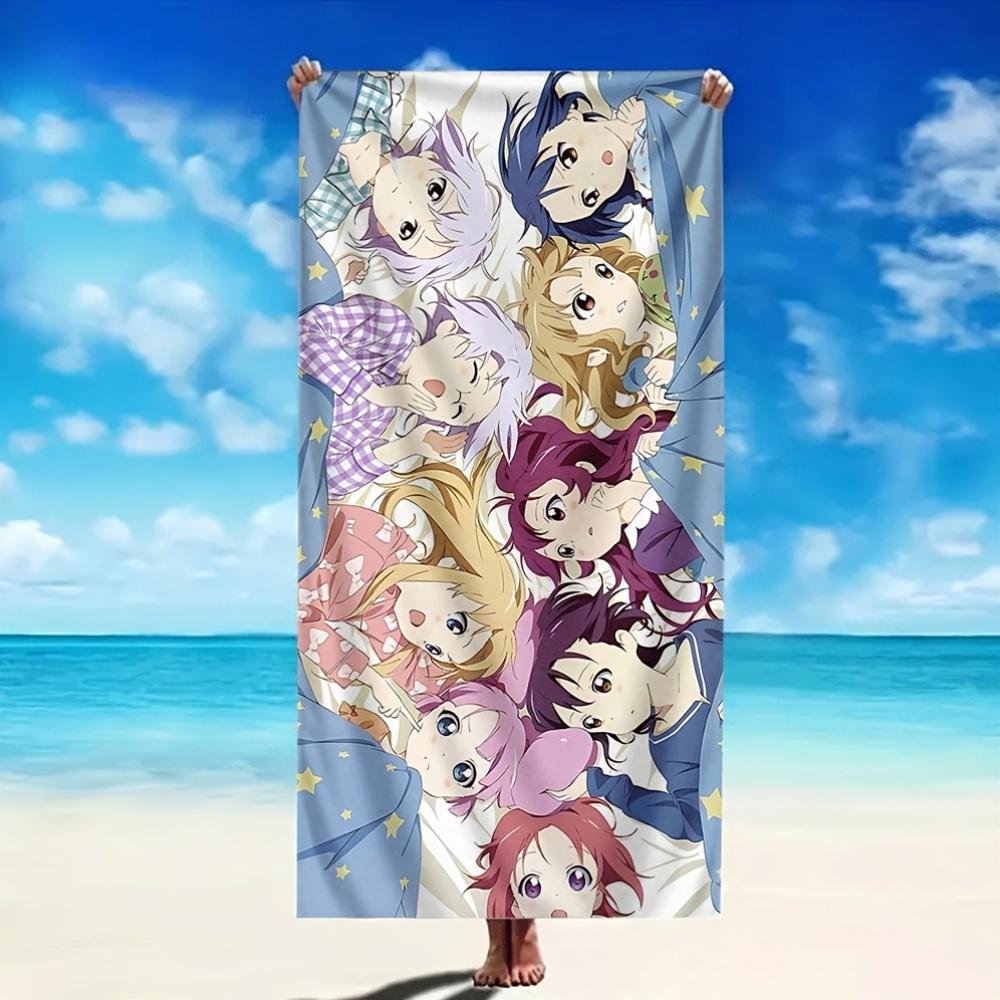 1PC Pajama Anime Girls Beach Towel, Lightweight Quick-Dry Polyester, Kawaii Style, Surf Swim Beach Mat, Travel Accessory & Gift