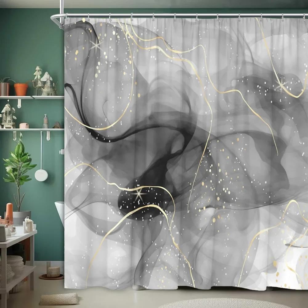 Marble Textured Shower Curtain Luxury Modern Geometric Creative Irregular Ink Art Home Polyester Fabric Bathroom Decor Curtains