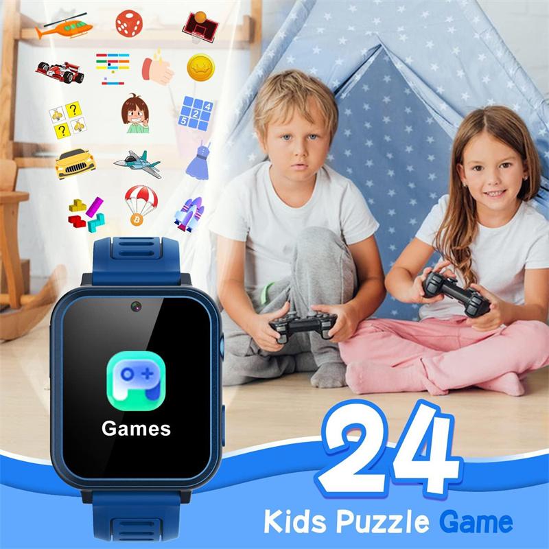 Smartwatch für Kinder, 24 Puzzlespiele, Telefonanruf-Uhr, Musik-Player, Schrittzähler, Wecker, Taschenrechner, Taschenlampe, Geschenk für Jungen und Mädchen im Alter von 4–12 Jahren