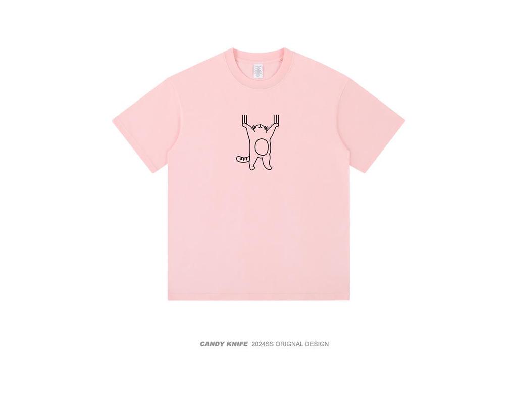 2024 Summer Creative Cartoon Print Loose Short Sleeve Trendy Round Neck Casual Shirt