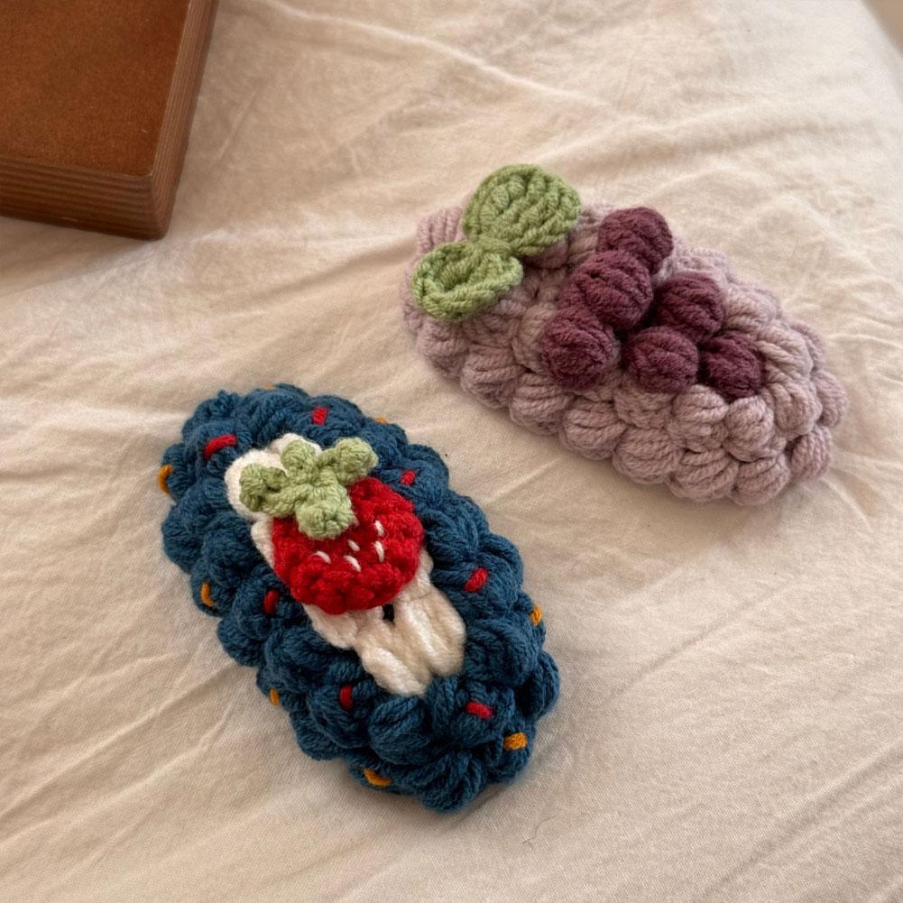 Cartoon Fruit Sweet And Cute Hairpin Handmade Wool Crocheted Autumn Winter Bangs Clip BB Clip Trendy Hair Accessories