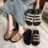 Korean version of casual one-word buckle holiday slippers for women's summer wear 2025 new thick-bottomed cork beach cool slippers