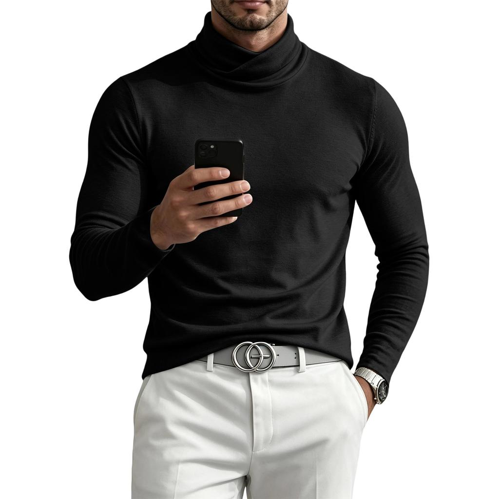 Herren Langarm Rollkragen Basisschicht Oberteil mit Kragen Farbe für Herbst und Winter