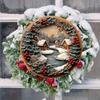 Rustic Christmas Wooden Sign with Snowy House Pattern - Navidad Round Sign for Front Door, Wall Hanging Decor - Ideal Christmas Decor