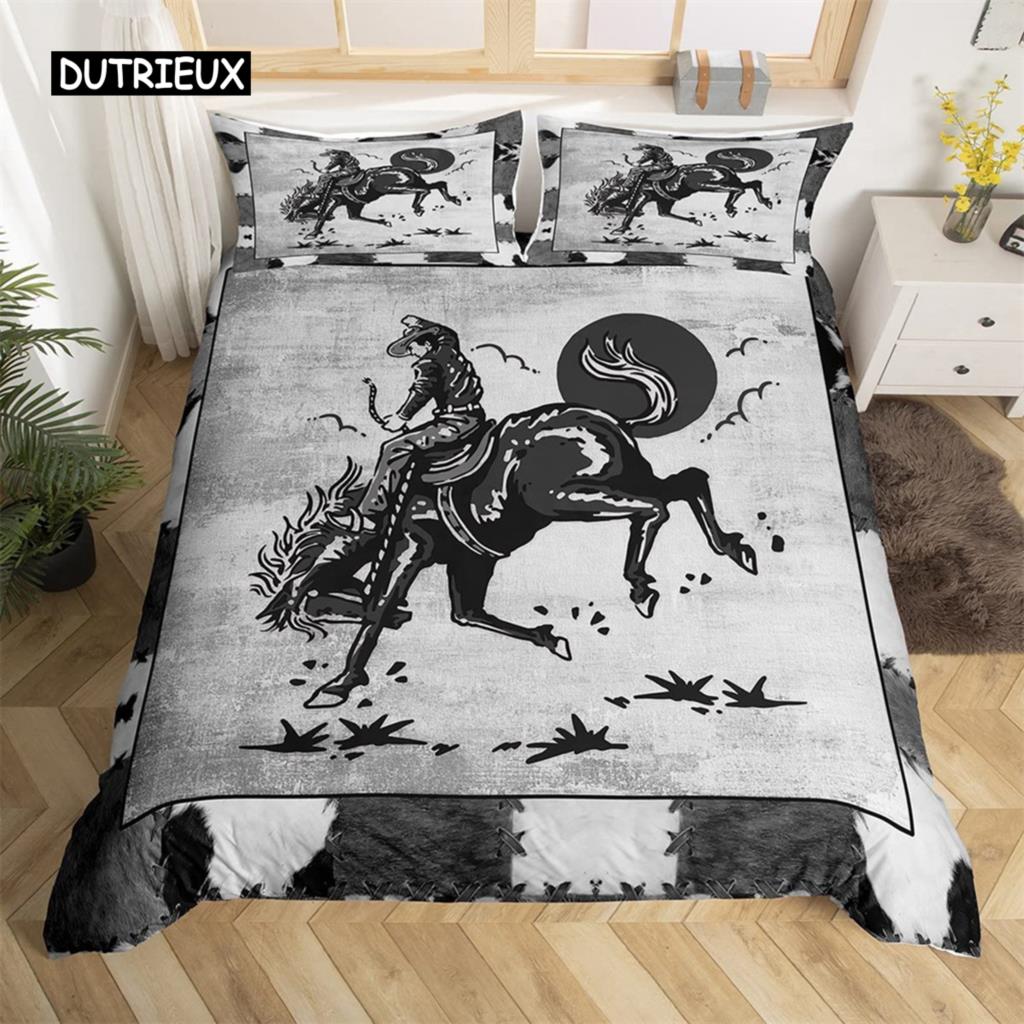 Exotic Farmhouse Western Cowboy Duvet Cover Set Twin King  Floral Bedding Set Cowhide Patchwork Comforter Cover Bedroom Decor