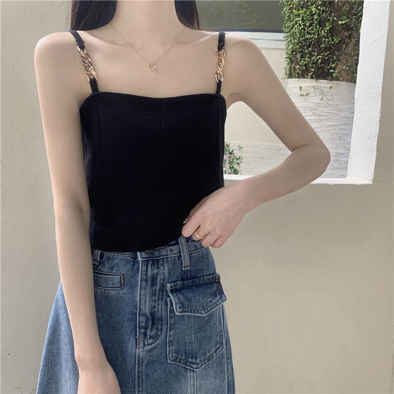 Ice Silk White Camisole Vest for Women's Summer Knitted Inner Top Fashion