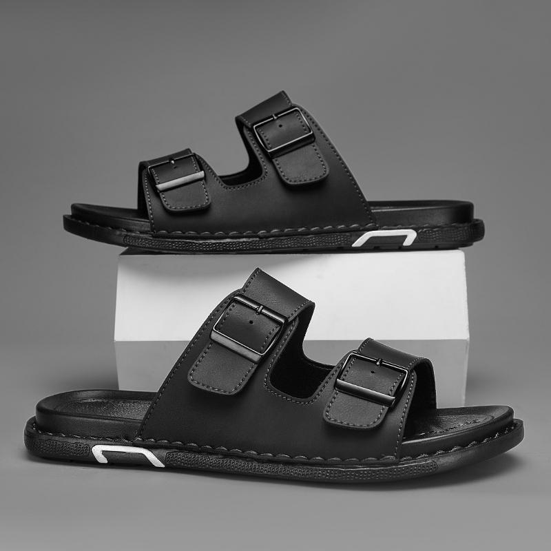  Trendy Men's Slip-On Beach Slippers with Casual Buckle, Comfortable Flat Heel Cover for Couples