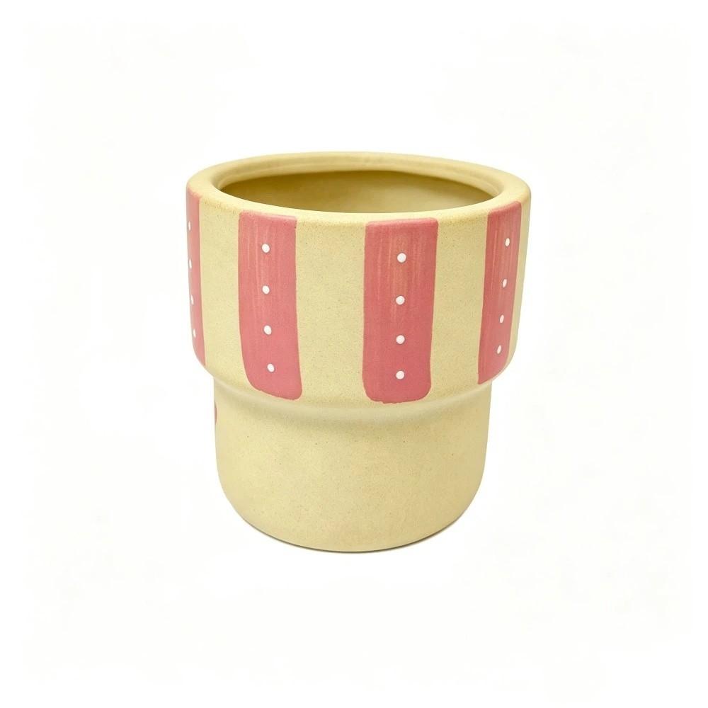 Flower Pattern Ceramic Flower Pot Cute Cartoon Style Decorative Flower Pot Desktop Garden розовый