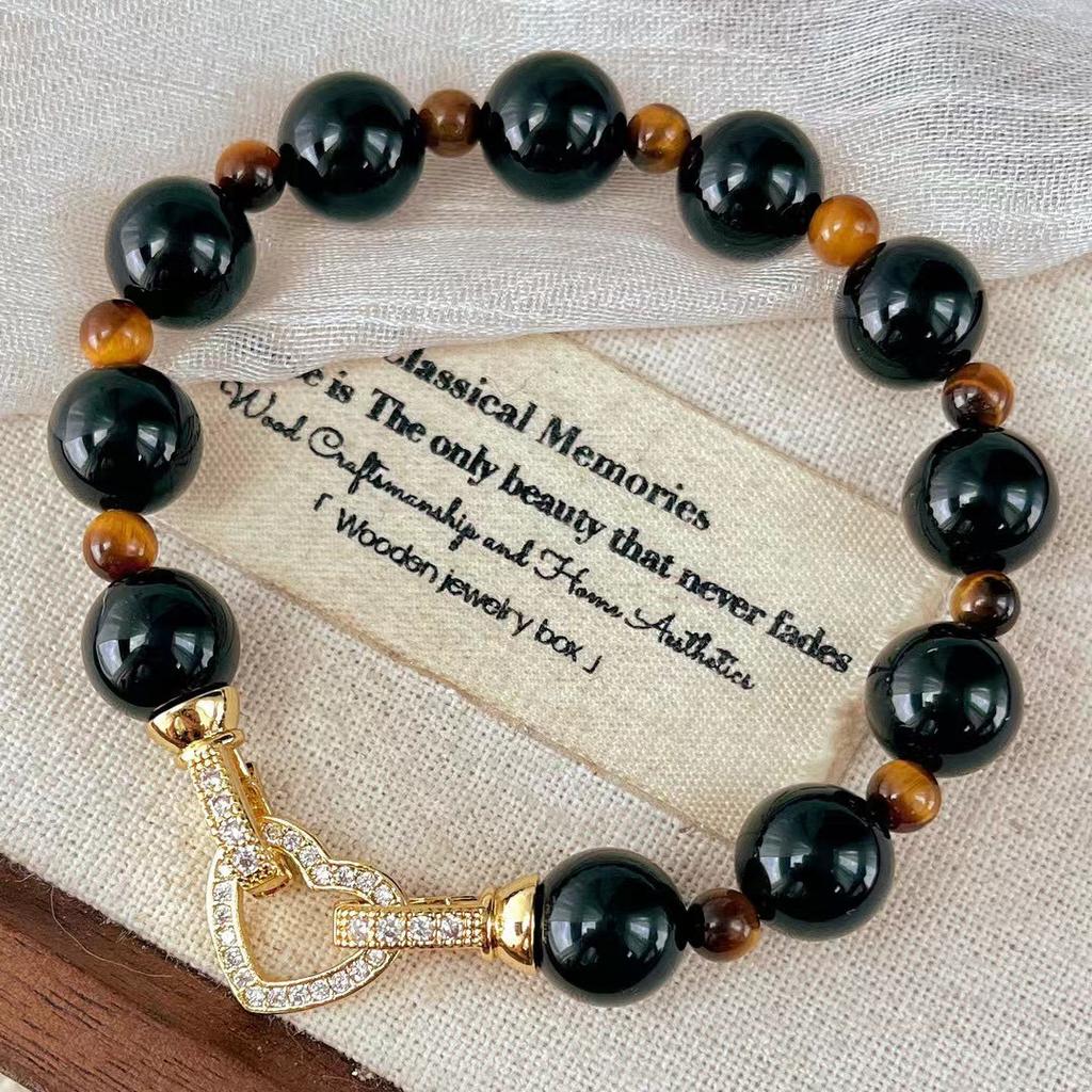 Maillard style natural black agate tiger's eye contrast bracelet