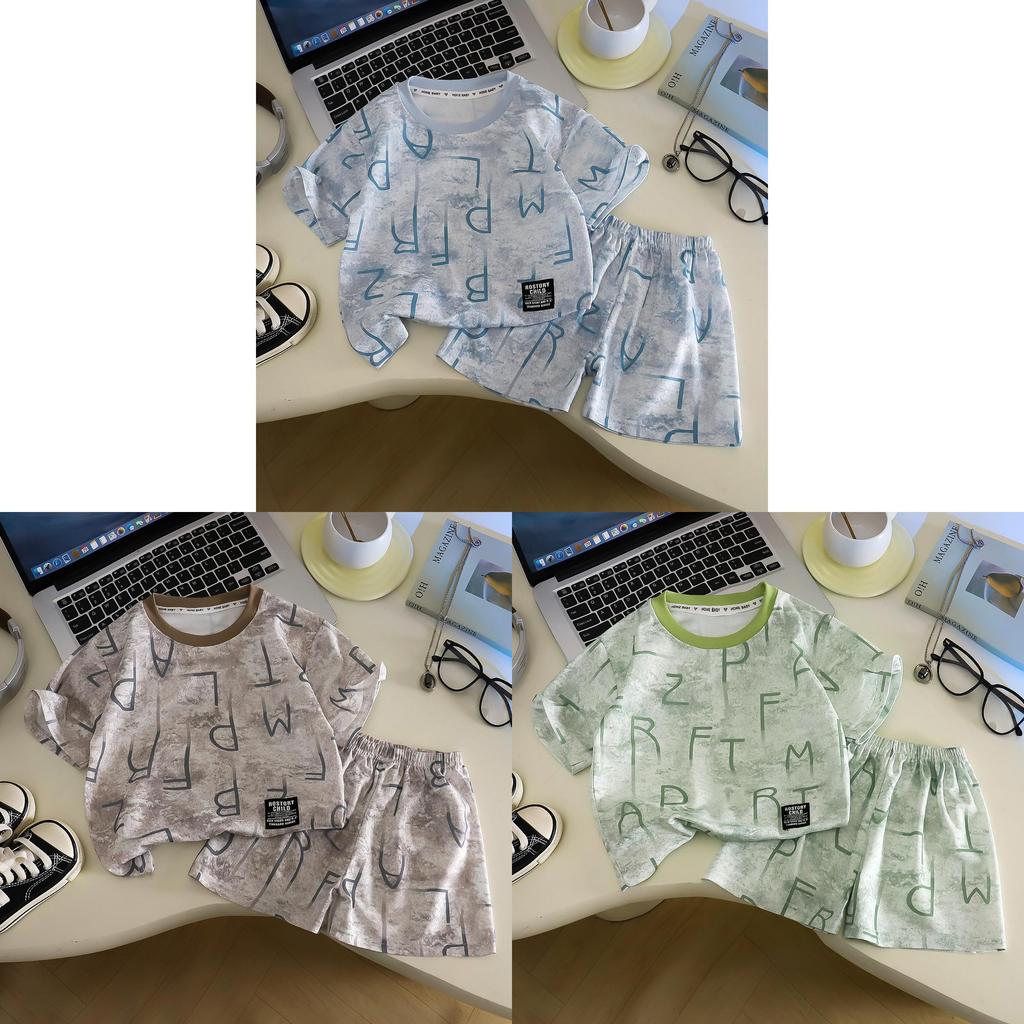 Baby Boy Summer Cotton Letter Print Short Sleeve Twopiece Set For Toddler Kids
