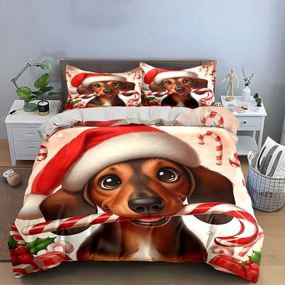 Christmas Dog Theme Decor Set Soft Comfortable Duvet Cover Bedding Set Included 1*Duvet Cover & 2*Pillowcases, Gift
