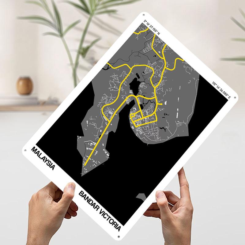 

Bandar Victoria City Street Map Poster Customized Wall Art Vintage Metal Signs Retro Tin Plaque for Man Cave Wand Deko Decor 20x30cm（7.8x11.8inch）