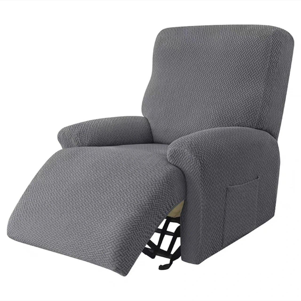 

4pcs/Set Universal Jacquard Stretch Recliner Chair Cover Recliner Slipcover Non-Slip, Soft, Removable, Washable, And Pocket-Free Single Seat темно-серого