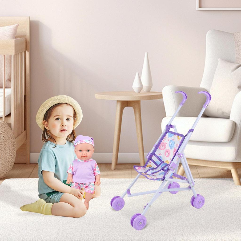 Girl Doll Toy Stroller Realistic Stroller Toy Role Play Pretend Doll Pram Dress Up Game Accessories for Home Birthday