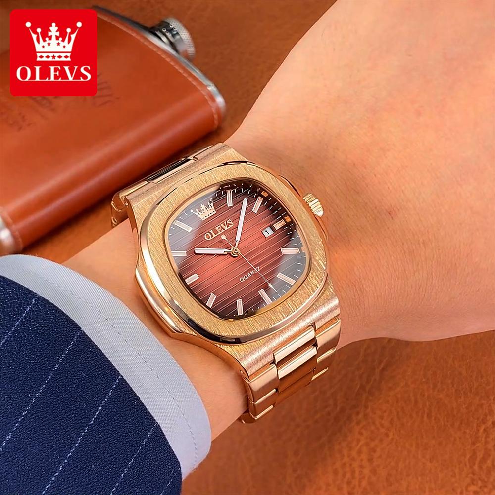 OLEVS Men's Watches Classic Luxury Rose Fine Steel Original Quartz Wristwatch Texture Dial Waterproof Luminous Date Fashion New