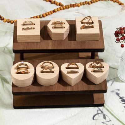 Solid Walnut Ring Display Stand Jewelry Showcase Tray For Market Stall Shop Display Storage Organizer