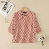 ZANZEA Women Casual Stand Collar Loose Half Sleeve Polka Dot Print Blouse