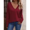 Blusas y Camisas Casuales de Moda para Mujer JPNTKY Estampado de Color Sólido Manga Larga Cuello en V