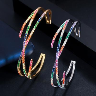 S0155 Creative Personality Women'S Open Bracelet Micro-Inlaid 3A Color Zircon Jewelry
