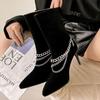 Autumn Stiletto High Heels Women's Ankle Boots Metal Chain Design Suede Pointed Toe Women Sexy Shoes Black Apricot Pumps WSH4714